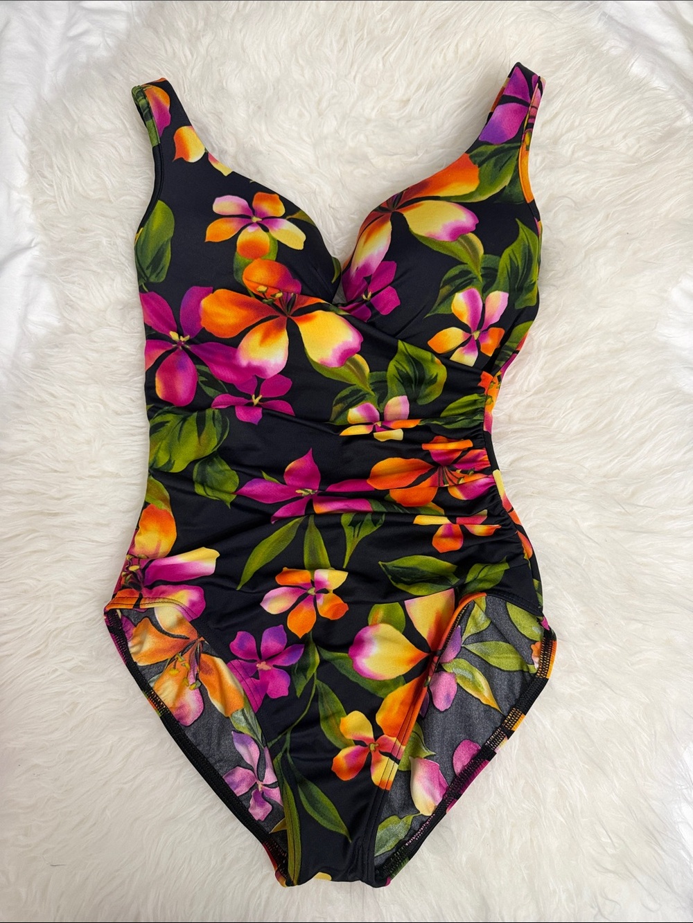 Miraclesuit Women Floral One-Piece Swimsuit Black Pink Orange Size US12